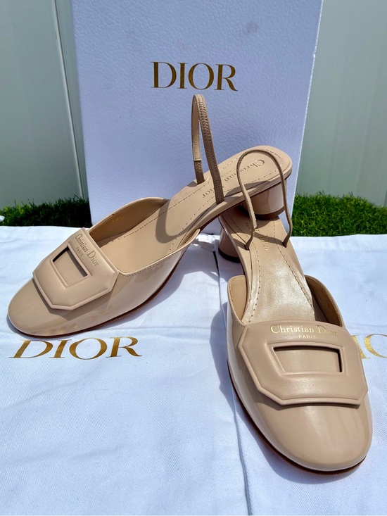 Dior Shoes - DIOR DAY SLING BALLERINA PUMP NEUTRAL BEIGE CALF PAT. LEATHER LOGO SZ 38.5 NEW
